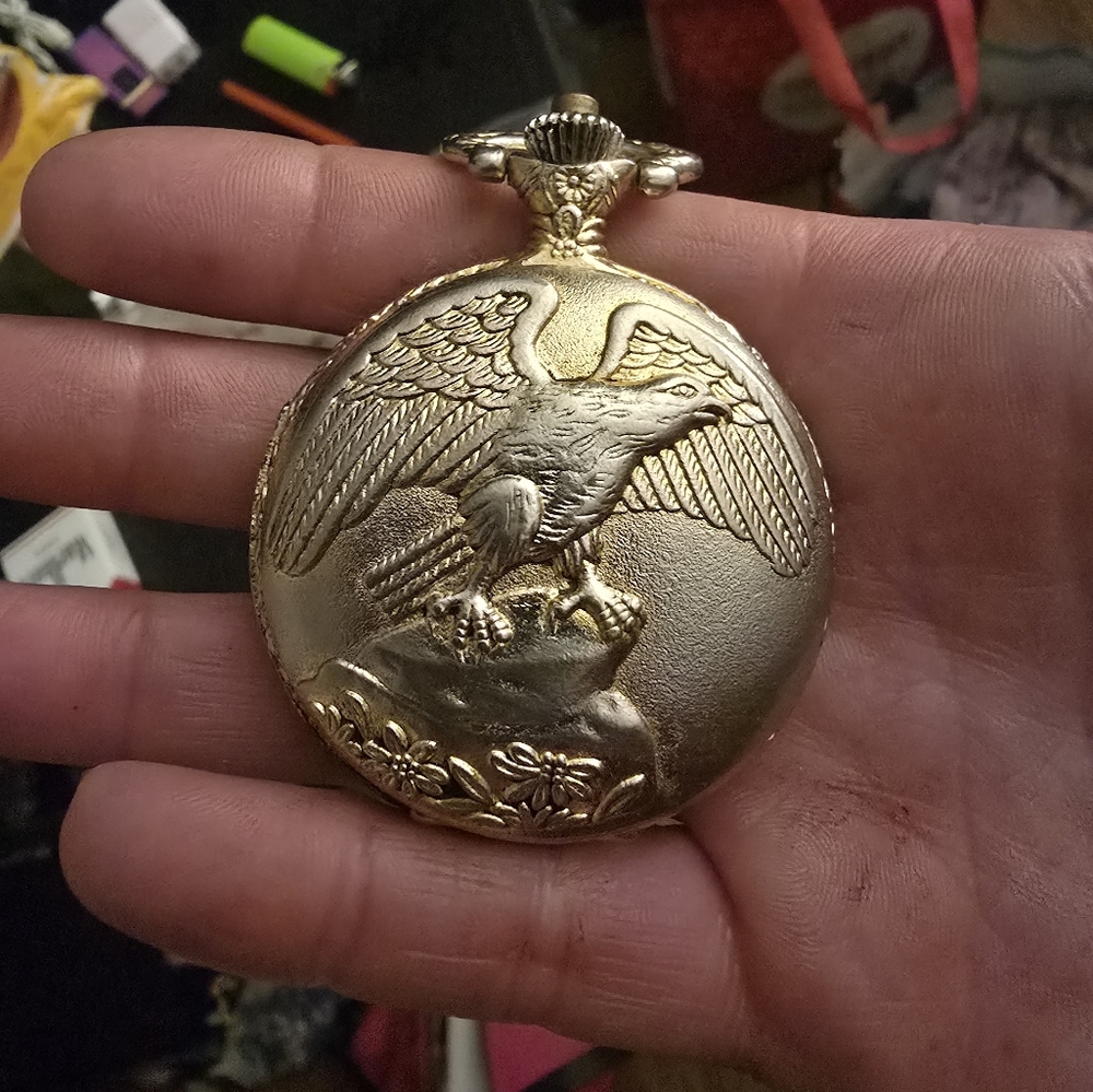 Gold Pocket Watch with Eagle Design